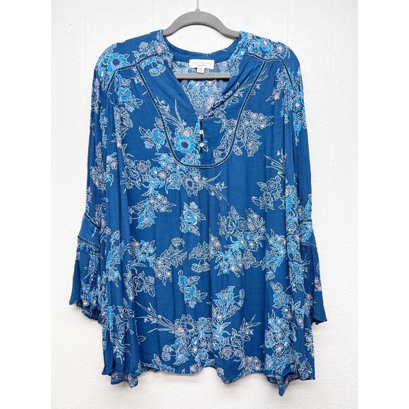 JohnPaulRichard Tops - John Paul Richard Flared Sleeve Top Womens 2X Dark Floral Fairy Boho Relaxed